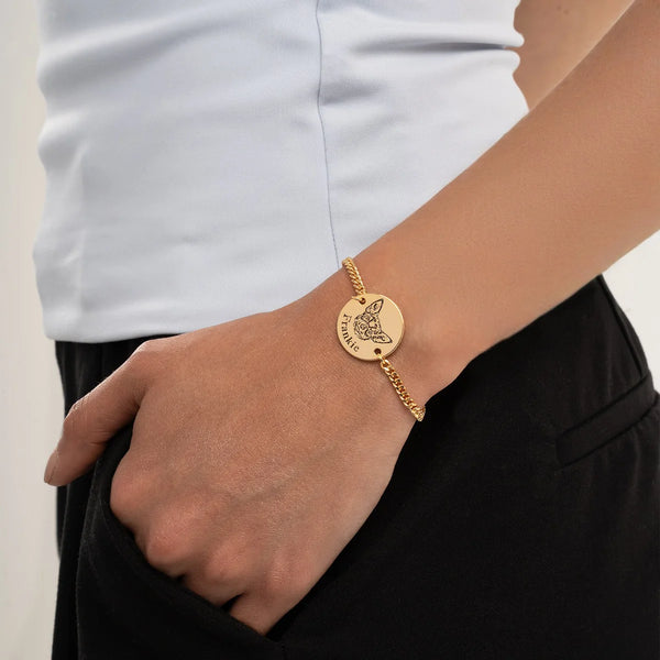 Vergoldetes Armband mit graviertem Hundeporträt